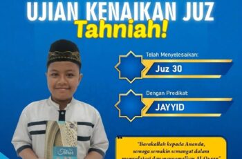 Ananda Muhammad Aditya Rifqi Hamizan telah berhasil menyelesaikan hafalan Juz 30 dengan predikat Jayyid.